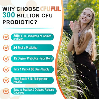 Probiotics for Women & Men - 300 Billion CFU & 24 Strains Probiotic with 15 Organic Herbs CfufulUS supplements