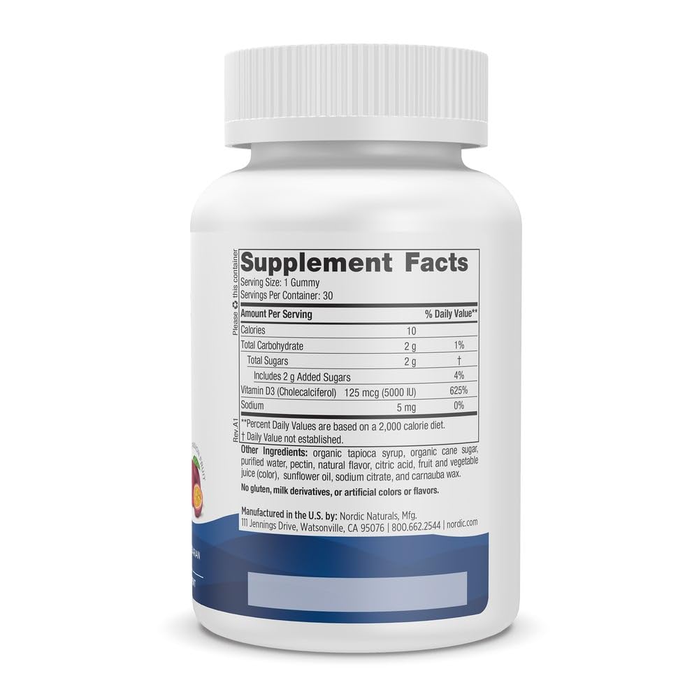 Nordic Naturals Vitamin D3 5000 Gummies, Passion Fruit - 30 Gummies - Support for Healthy Bones, Mood, & Immune System - Vegetarian - Non-GMO - 30 Servings Nordic NaturalsAu supplements