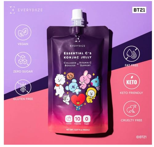 EVERYDAZE BT21 Essential C’s Collagen + Vitamin C Konjac Jelly | Vegan, 10 Calories E EVERYDAZEUS supplements