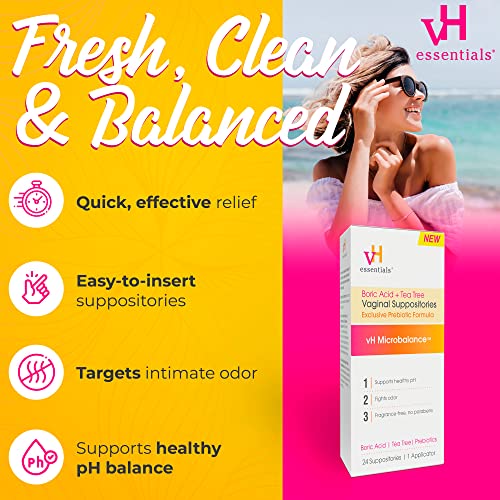 vH essentials Boric Acid + Tea Tree Vaginal Suppositories - Prebiotics Formula with Lactic Acid vH essentialsAu supplements