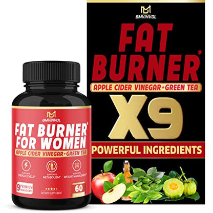 Fat Burner for Women, 9-in-1 Powerful Blend of Apple Cider Vinegar, Green Tea, Garcinia Cambogia BMVINVOLUS supplements