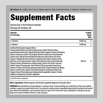 Fitness Labs Nitric Oxide Supplement | 3000mg | 120 Capsules | Nitric Oxide Pre Workout Fitness LabsUS supplements