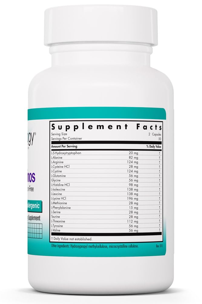 Nutricology Free Aminos Supplement - Essential Amino Acids Complex, Lean Muscle Mass Support, Vegetarian Capsules - 100 Count Allergy Research GroupAu supplements