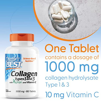 Doctor's Best, Collagen Types 1 and 3, Peptane & Vitamin C, 1,000mg, 180 Tablets Doctor's BESTUS supplements