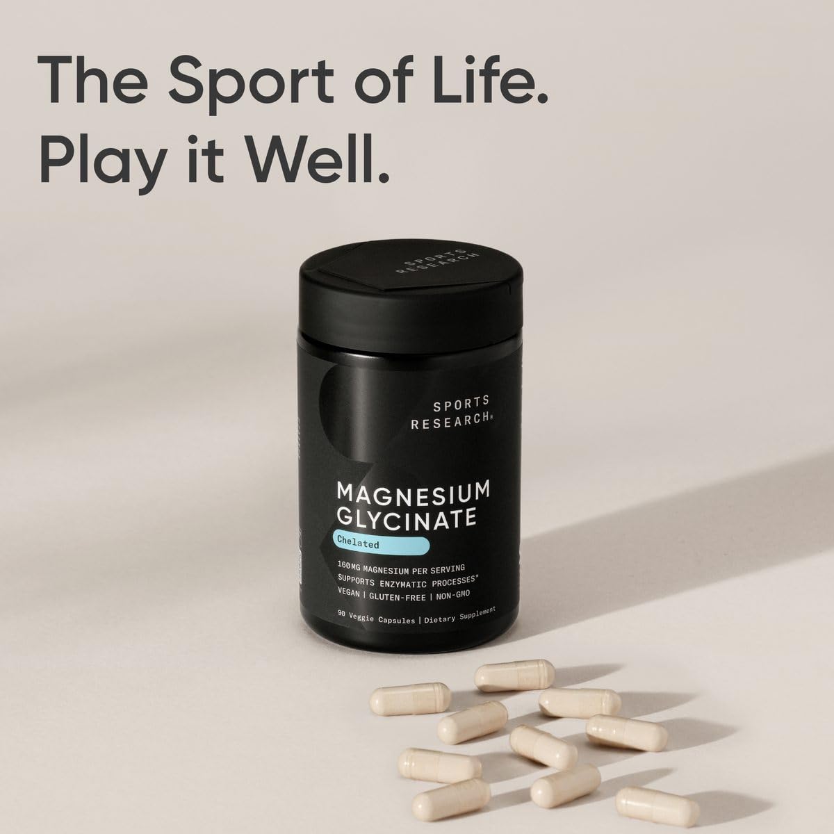 Sports Research® Magnesium Glycinate - Supports Restful Sleep & Enzymatic Processes - 160 mg Chelated Magnesium - Vegan Capsule - 90 Count Sports ResearchAu supplements
