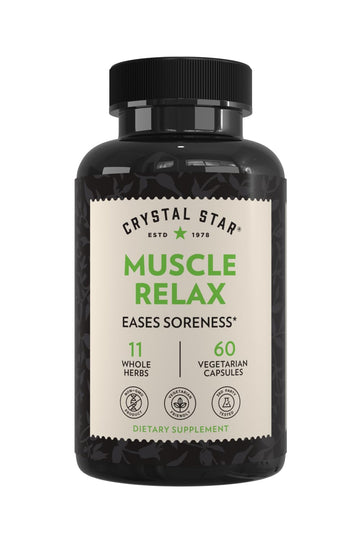 Crystal Star Muscle Relax (60 Capsules) – Herbal Relief from Sore Muscles, Cramps & Spasms – Valerian Root, Jamaica Dogwood & Cramp Bark - Non-GMO Crystal StarAu supplements