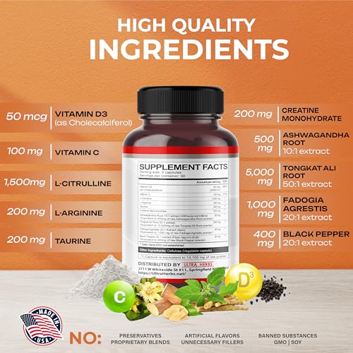 L-Citrulline 14,100 mg 11 in 1 with L-Arginine + Taurine, Ashwagandha, Creatine, Tongkat Ali ULTRA HERBSUS supplements