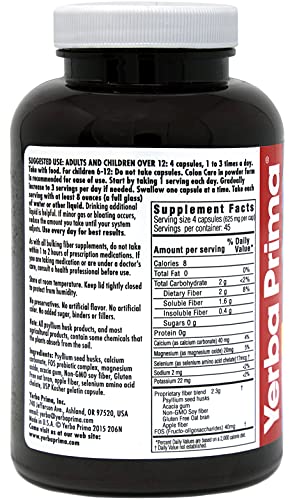 Yerba Prima Prebiotics Colon Care Fiber Caps, 180 Capsules - Five Forms of Fiber Plus FOS Yerba PrimaUS supplements