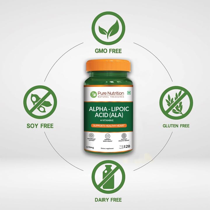 Pure Nutrition Alpha Lipoic Acid 600mg + Vitamin E | 120 Caps | Powerful Antioxidant to Support Nerve & Heart Health*. | Non-GMO PURE NUTRITION NATURAL TREASURESAu supplements