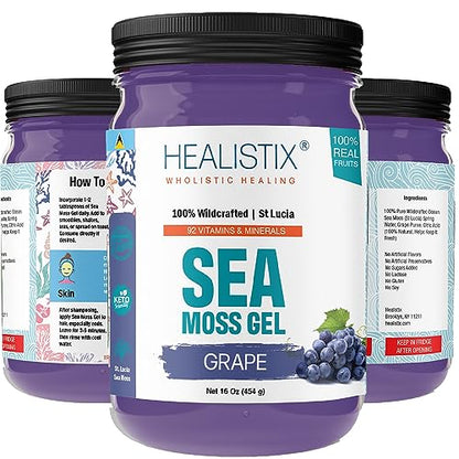 Healistix Grape Irish Sea Moss Gel- St Lucia Wildcrafted Seamoss Gel, Packed HX HEALISTIXUS supplements