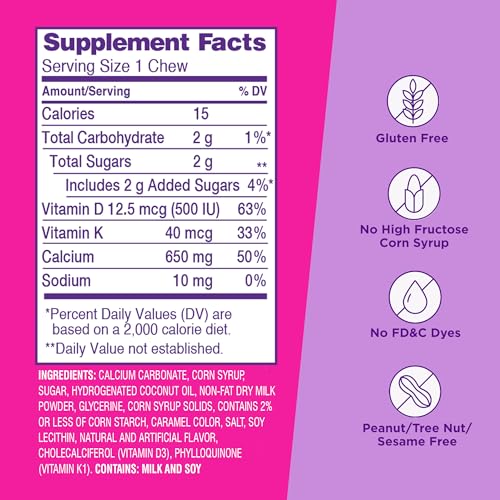 Viactiv Calcium + Vitamin D Supplement Soft Chews for Women & Men - Chewable Calcium for Bone Health Support, 650 mg per Serving, Vitamin D & K for High Absorption - 60 Count, Caramel ViactivAu supplements