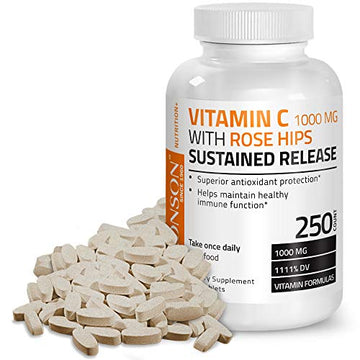 Bronson Vitamin C 1000 mg with Rose Hips Sustained Release, 250 Tablets BronsonAu supplements