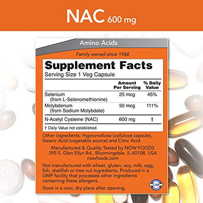 NOW Supplements, NAC (N-Acetyl Cysteine) 600 mg with Selenium & Molybdenum NOWUS supplements