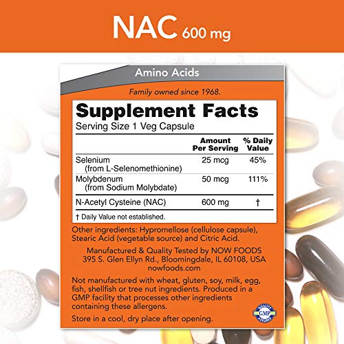 NOW Supplements, NAC (N-Acetyl Cysteine) 600 mg with Selenium & Molybdenum NOWAu supplements