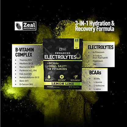 Enhanced Electrolyte Powder Stick Packs (Lemon Lime - 20 Packets) Sugar Free Zeal NaturalsUS supplements