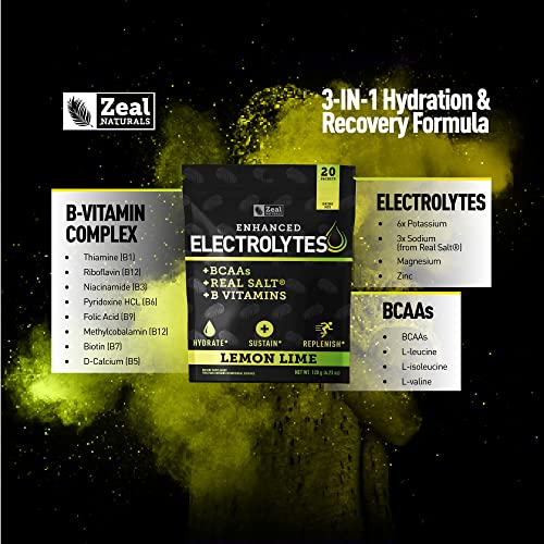 Enhanced Electrolyte Powder Stick Packs (Lemon Lime - 20 Packets) Sugar Free Zeal NaturalsAu supplements