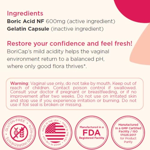BoriCap - Boric Acid Suppositories for Women - 600 mg - Vaginal Health, pH Balance, Itch & Odor - Natural BoriCapAu supplements