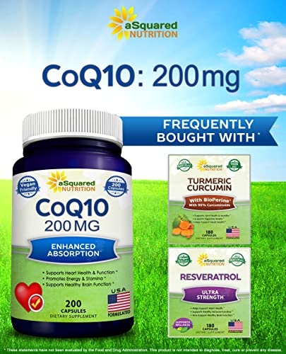 aSquared Nutrition CoQ10 (200 Capsules and 200mg) - High Absorption Vegan CO Q-10 aSquared NutritionUS supplements