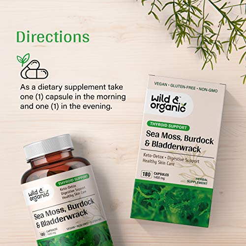 Sea Moss Capsules - 180 Caps Wildcrafted Irish Moss, Burdock Root & Bladderwrack Wild & OrganicUS supplements