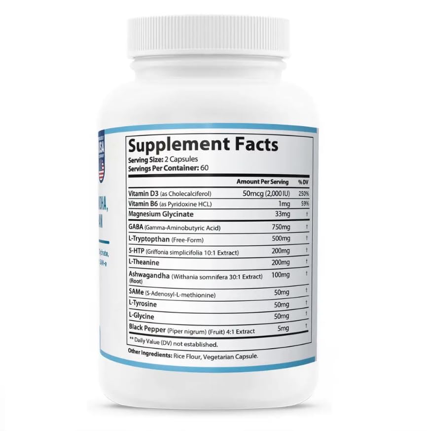 HARMONIFY GABA L-Theanine Supplements with Magnesium Glycinate, Ashwagandha, Same, 5-HTP and L-Tryptophan, 12 in 1 Supplements, 120 Capsules, 2000 mg HARMONIFYAu supplements