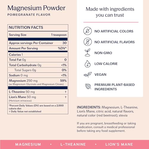 TRIP Magnesium Glycinate Powder with L-Theanine & Lion’s Mane, Sugar Free Magnesium Supplement for Adults, 250mg Magnesium per Drink Mix Serving, Pomegranate Orange Blossom, 1 Bag - 30 Servings TRIPAu supplements