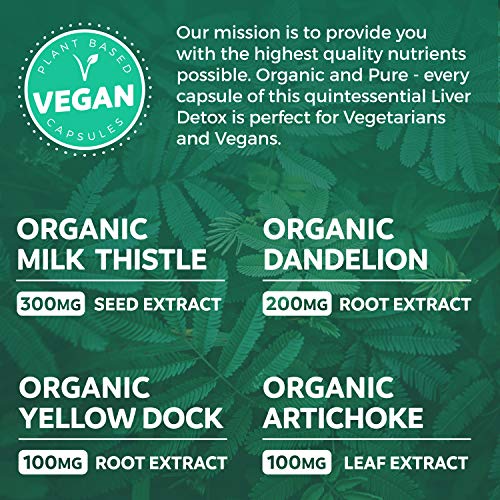 Organic Liver Cleanse Detox & Repair (Vegan, Non-GMO) Milk Thistle Extract (80% Silymarin) PURE COAu supplements