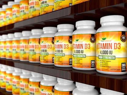 Vitamin D 4,000 IU Softgels, Maximum Strength Vitamin D3 Supplement, 365 Easy to Swallo Vita PremiumUS supplements