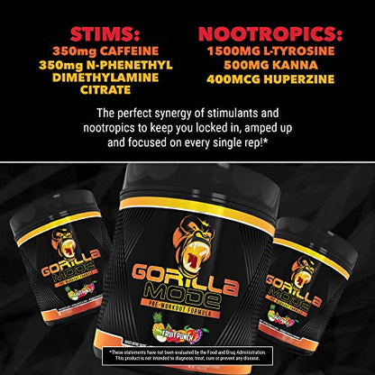 Gorilla Mode Pre Workout - Massive Pumps · Laser Focus · Energy · Power - L-Citrulline Gorilla MindUS supplements
