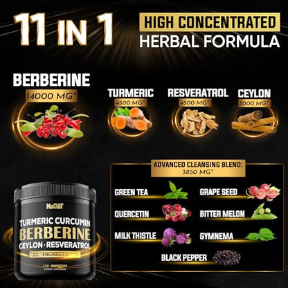 Berberine Supplement 14000mg Turmeric Curcumin 4500mg Trans-Resveratrol 4500mg NuqiitUS supplements