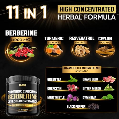 Berberine Supplement 14000mg Turmeric Curcumin 4500mg Trans-Resveratrol 4500mg NuqiitAu supplements