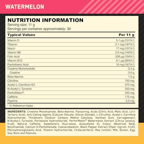 Optimum Nutrition Gold Standard Pre Workout Watermelon Flavoured Powder, 330g Optimum NutritionUS supplements
