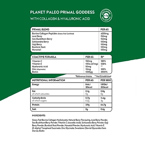 Planet Paleo Primal Goddess -Pure Collagen with Hyaluronic Acid and Zinc (210g, 35 Servings) Planet PaleoUS supplements