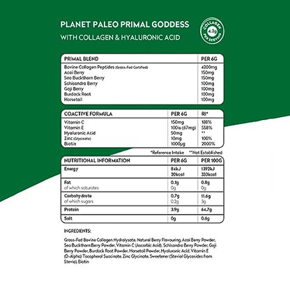 Planet Paleo Primal Goddess -Pure Collagen with Hyaluronic Acid and Zinc (210g, 35 Servings) Planet PaleoUS supplements