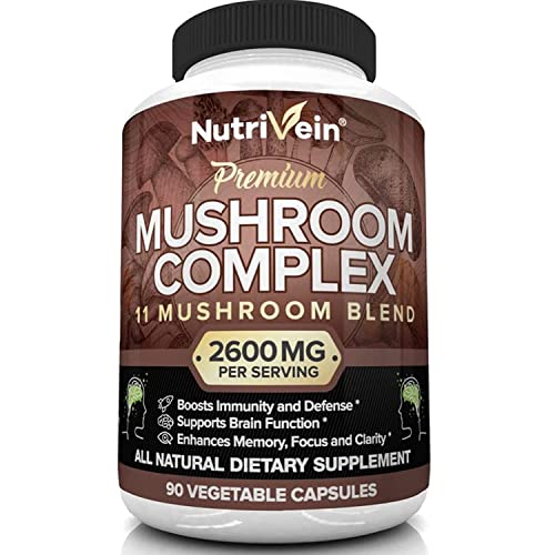 Nutrivein Mushroom Supplement - 2600mg - 90 Capsules - 11 Organic Mushrooms NutriveinAu supplements