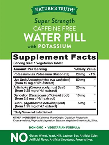 Nature's Truth Super Strength Water Pill with Potassium | 90 Count | Caffeine Free | Vegetarian Nature's TruthAu supplements