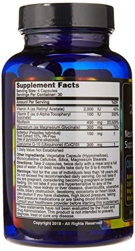 Migraine Relief, Quad-Formula with PA-Free Butterbur (150mg), CoQ10 (300mg), Magnesium Glycinate (300mg), High-Dose Riboflavin (400mg) - MigrA Zero (120 Caps) Optimal Dosing for Migraine Sufferers Iconis BioceuticalsAu supplements