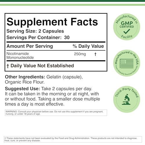 Double Wood Supplements NMN (Nicotinamide Mononucleotide) 250mg, 60 Capsules - 30 Servings, Gluten Free Double Wood SupplementsAu supplements
