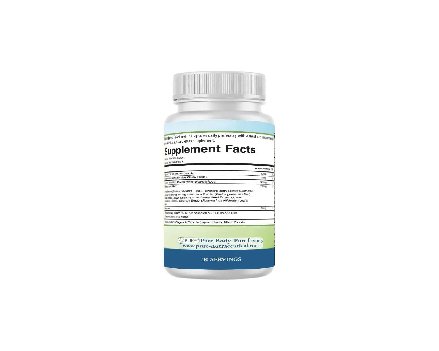 PURE® Beets+ Organic Beet Root Capsules - 900mg - 90 Count, 30 Servings - Blood Pressure & Circulation Support Supplement - with L-Arginine, Hawthorn Berry & B12 - Cardiovascular Health - Made in USA PUREnz supplements