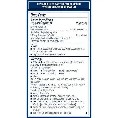 Advil PM Liqui-Gels Pain Reliever and Nighttime Sleep Aid, Pain Medicine with Ibuprofen for Pain Relief and Diphenhydramine HCL for a Sleep Aid - 80 Liquid Filled Capsules - Back to College AdvilAu supplements