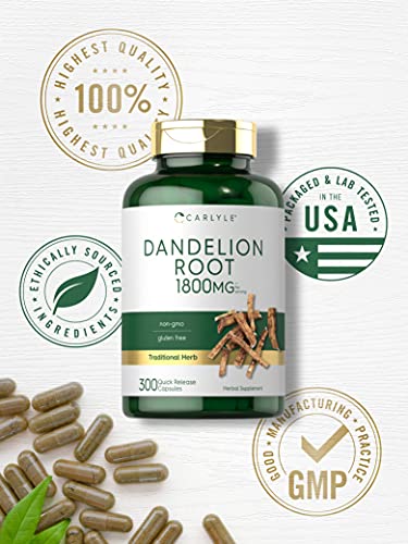 Carlyle Dandelion Root Capsules 1800mg | 300 Count | Non-GMO, Gluten Free CarlyleUS supplements