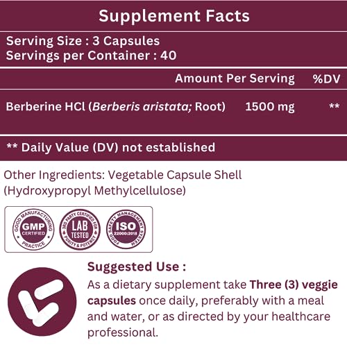 SHRISHA HERBAL Indian Berberine 1500mg - Berberine HCl 500mg Per Capsule - Support SHRISHA HERBALUS supplements
