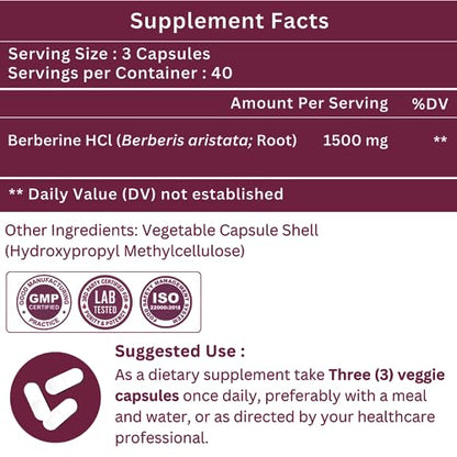 SHRISHA HERBAL Indian Berberine 1500mg - Berberine HCl 500mg Per Capsule - Support SHRISHA HERBALUS supplements