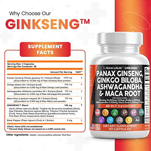 Panax Ginseng 10000mg Ginkgo Biloba 4000mg Ashwagandha Maca Root Clean NutraceuticalsAu supplements