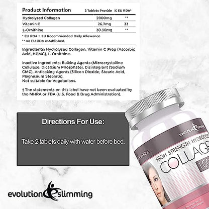 Hydrolysed Collagen High Strength 1,000mg for Hair, Skin & Nails, 60 Tablets, Evolution Slimming Evolution SlimmingUS supplements