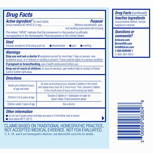 Boiron Arnicare Bruise for Relief of Pain or Swelling from Injuries, and Discoloration of Bruises - 60 Tablets BoironAu supplements