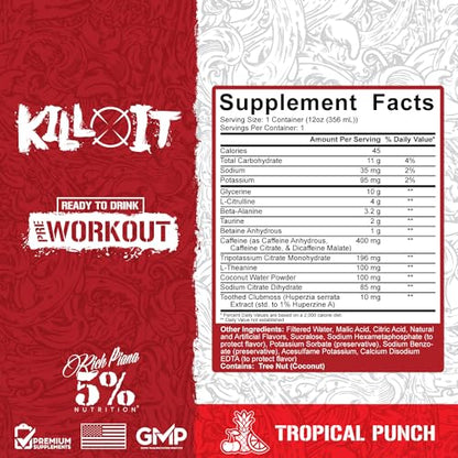 5% Nutrition Kill It Ready-to-Drink High Stim Pre Workout | 400mg Caffeine Energy Drink 5% NutritionUS supplements