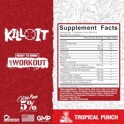 5% Nutrition Kill It Ready-to-Drink High Stim Pre Workout | 400mg Caffeine Energy Drink 5% NutritionAu supplements