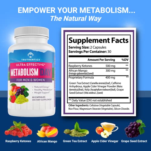 TRUTHENTICS Metabolism Booster for Women & Men - Natural Appetite Suppressant TRUTHENTICSUS supplements