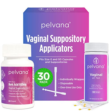 Pelvana Boric Acid Suppositories 30 + 30 Applicators + 100 pH Test Strips = 160 Piece PelvanaUS supplements