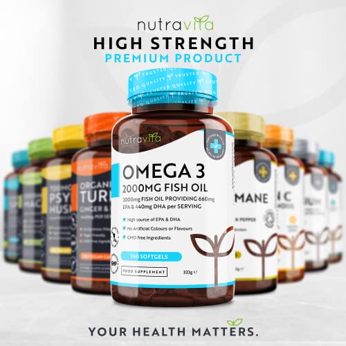 Omega 3 2000mg with 660mg EPA & 440mg DHA per Serving - 240 Softgel Capsules NutravitaUS supplements